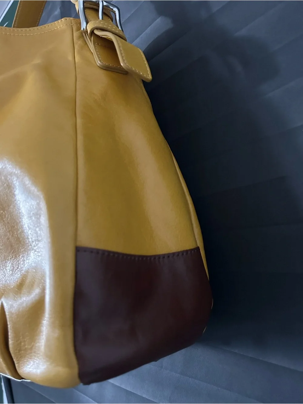 My Flat In London Yellow Leather Hobo Bag with Snake-Print Trim